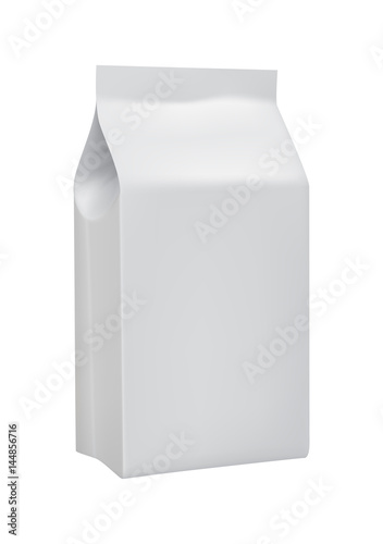Blank white 3d model take away product package isolated on white background vector illustration. Packaging design element for branding.