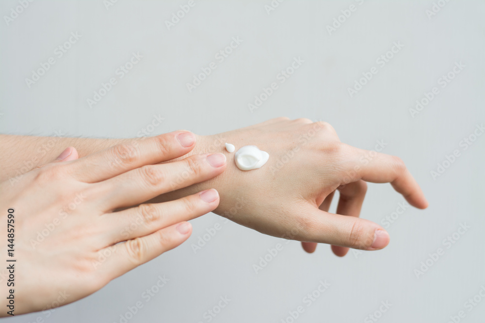 Close up woman hand apply lotion healthcare. Close up woman hand apply lotion healthcare.