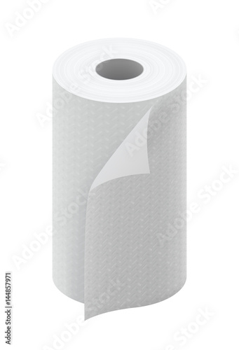 White paper kitchen towel roll isolated on white background vector illustration.