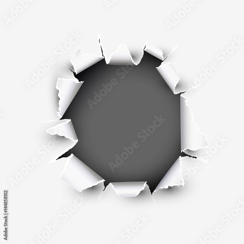 Fototapeta Naklejka Na Ścianę i Meble -  Opening round showing space in torn paper vector illustration isolated on white background.