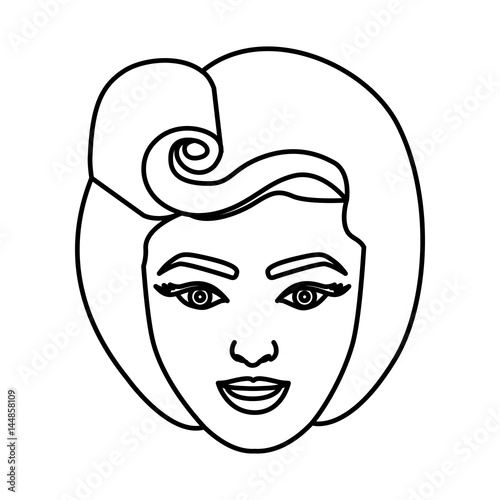 silhouette drawing of face woman with eighties hairstyle vector illustration