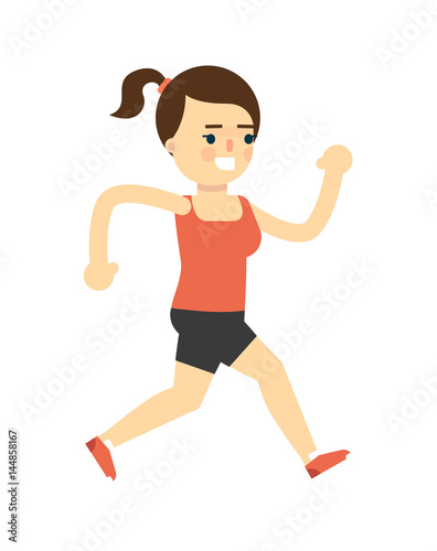 Sporty smiling girl in sportswear running isolated on white background vector illustration. Fitness exercise, sport and healthy lifestyle concept in flat design.