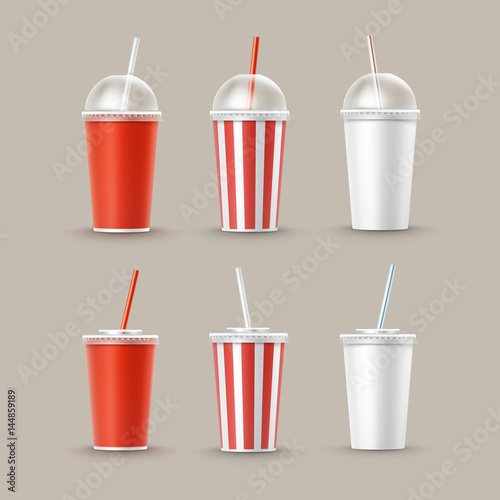 Vector Set of Paper Cups For Soft Drinks