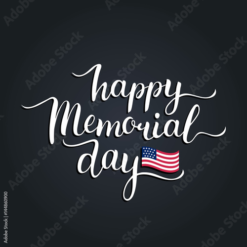 Vector Happy Memorial Day card. National american holiday illustration with USA flag.Festive poster with hand lettering.