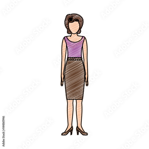 color pencil drawing of woman with blouse and skirt retro style vector illustration