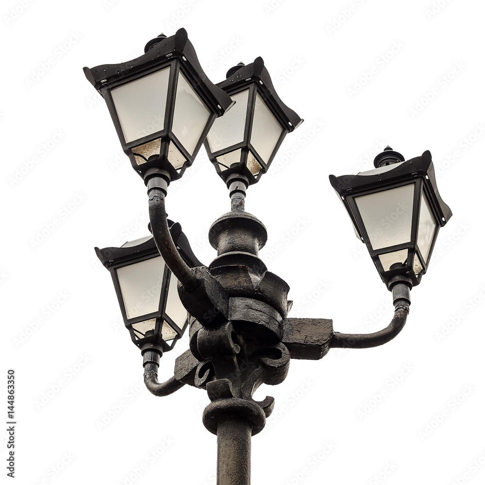 Vintage street lamp. Isolated on white background.