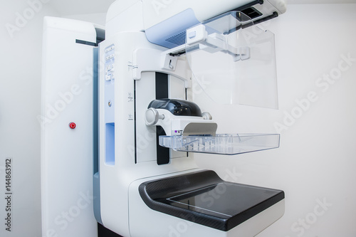 Mammography breast screening device in hospital laboratory of modern clinic. Selective focus