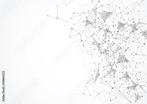 Abstract polygonal with connecting dots and lines. Connection science background.