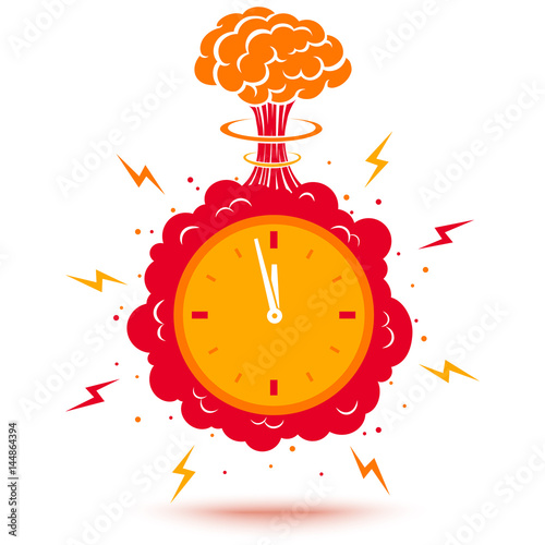 Clock with atomic bomb.
