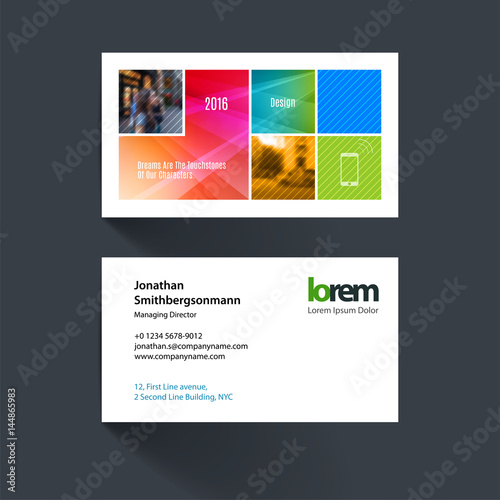 Vector business card template with colourful abstract rectangula photo