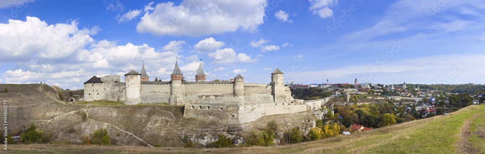 Panorama of an old castle in Kamenetz Podolsky, Ukraine, Europe.