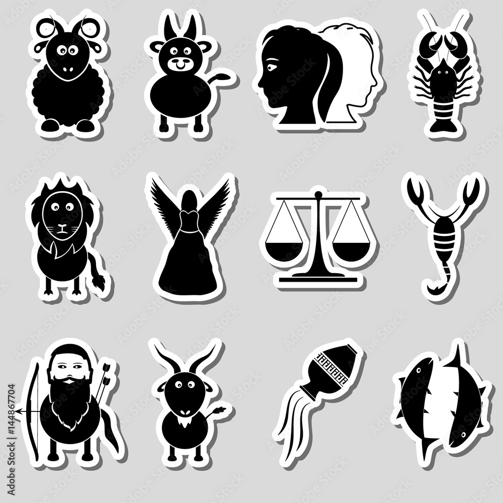 zodiac signs for astrology set of cartoon animals stickers eps10