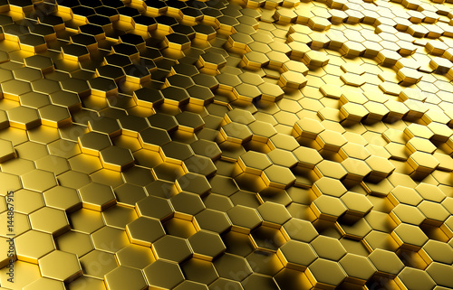 3D Rendering of abstract golden hexagon background photo