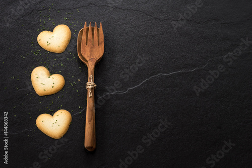 heart cookie with wood spoon 