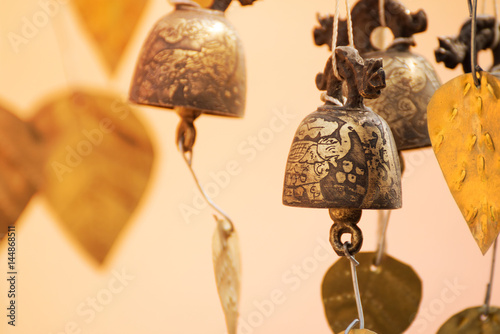 Print op canvas Burmese temple bells sway gently in the wind, Temple Bagan Myanmar (Burma)