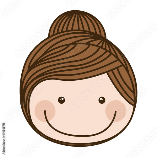 colorful caricature front face girl with collected hair vector illustration