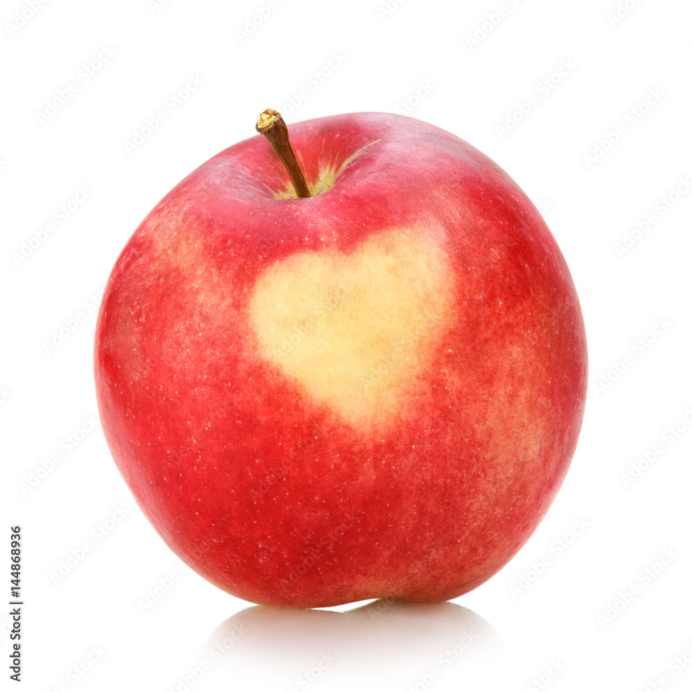 Red apple with heart on white background Red apple with heart on white background
