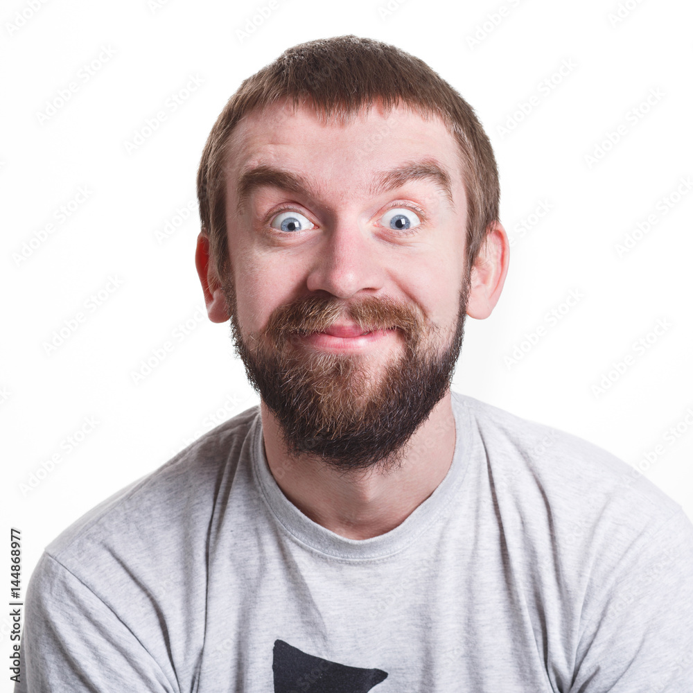 Fototapeta premium Man expressing wonder and happiness on face