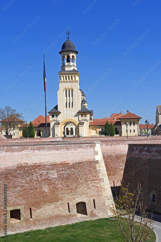 Fototapeta premium Walls and cathedral of the Romanian Orthodox Church of Alba Iulia, Transylvania, Romania
