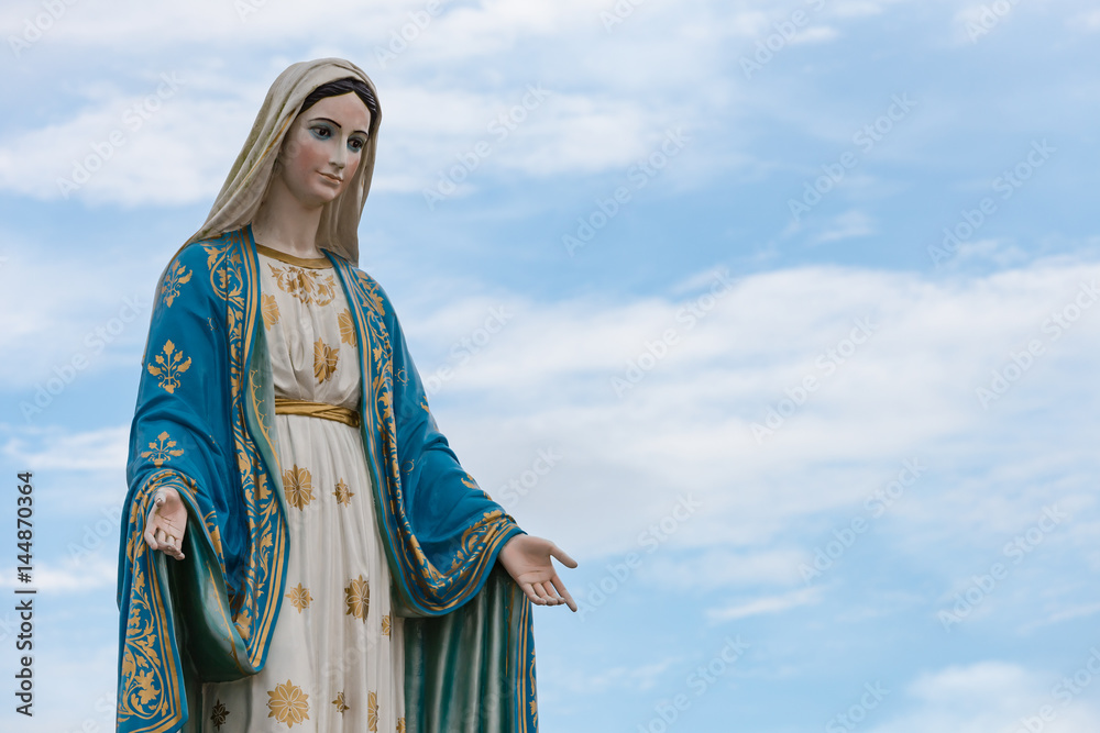 The Blessed Virgin Mary in the blue sky.