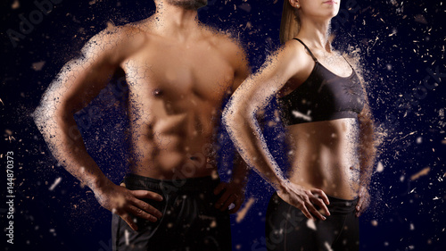 Muscular man woman fitness workout diet concept