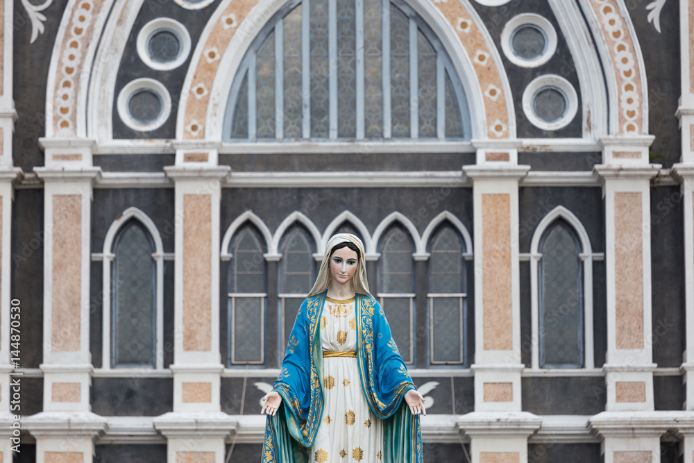 The Blessed Virgin Mary in front of the Roman Catholic Diocese, public place in Chanthaburi,  Thailand.