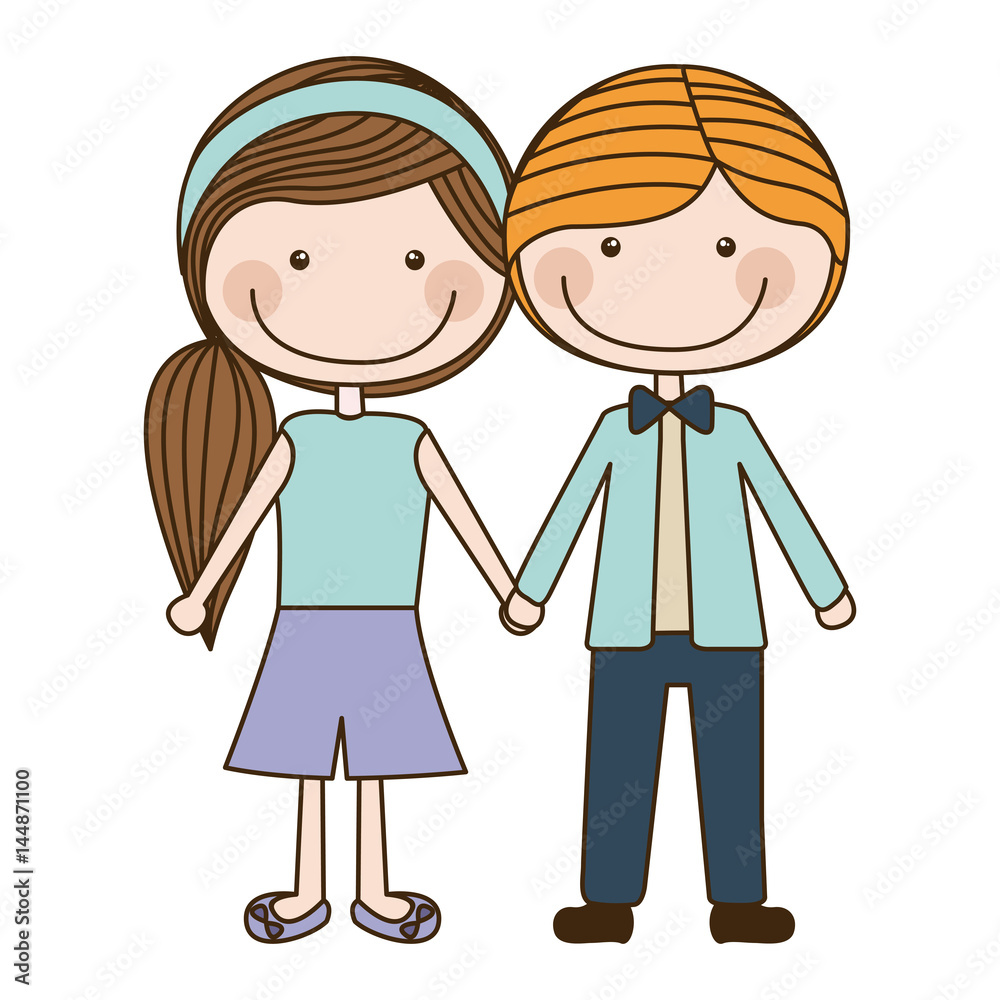 colorful caricature blond male hair and female side hairstyle with taken hands vector illustration colorful caricature blond male hair and female side hairstyle with taken hands vector illustration