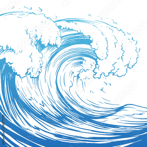 Great wave hand drawing illustration