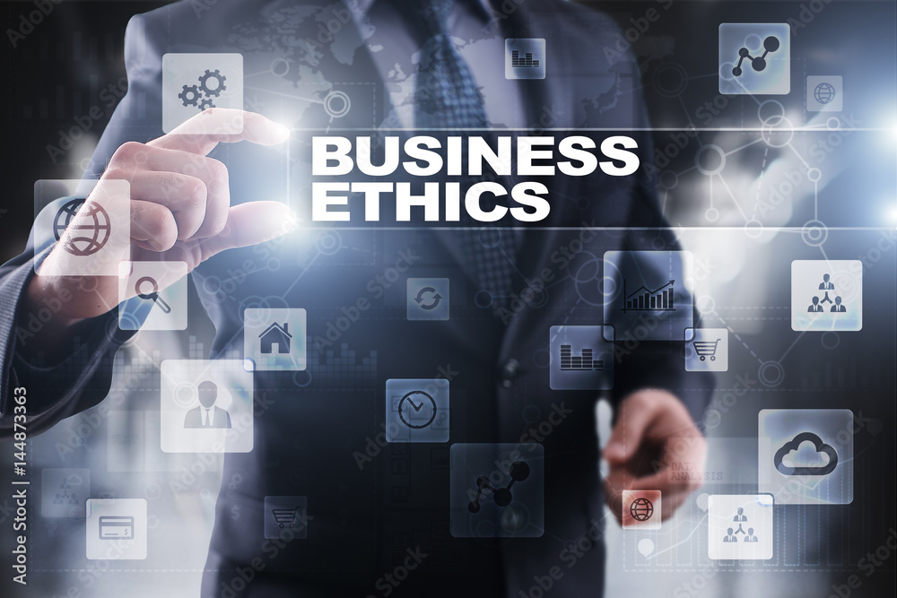 Fototapeta premium Businessman selecting business ethics on virtual screen.