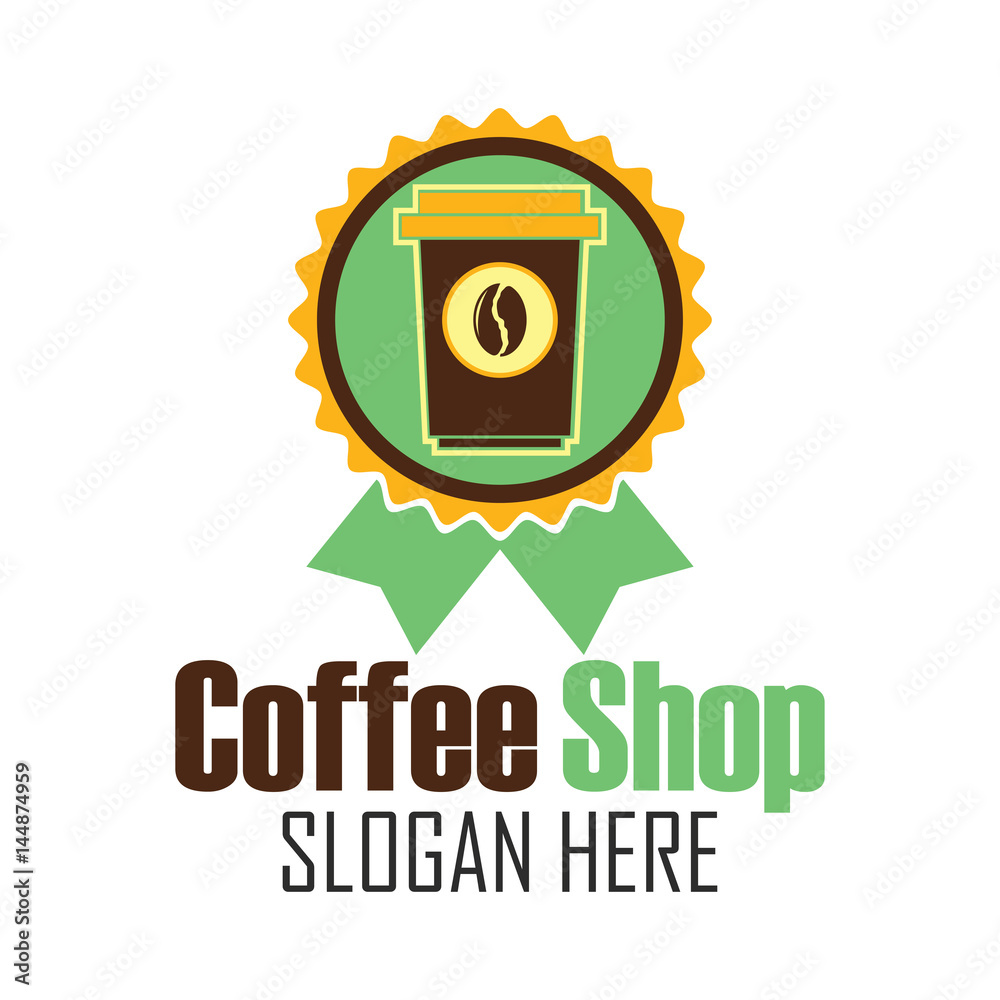 Fototapeta premium coffee shop logo, label, badge with text space for your slogan / tagline, vector illustration.