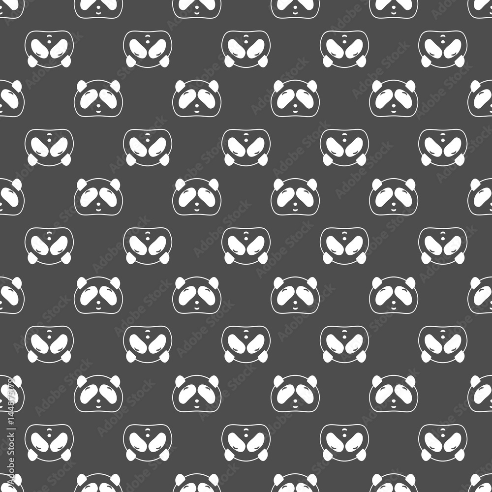 Cute Panda bear seamless pattern, black and white background. Vector illustration. Panda head and face. Design for wallpaper and fabric, web page background, surface textures.