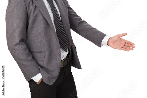 A business man with an open hand ready for handshaking to seal a deal
