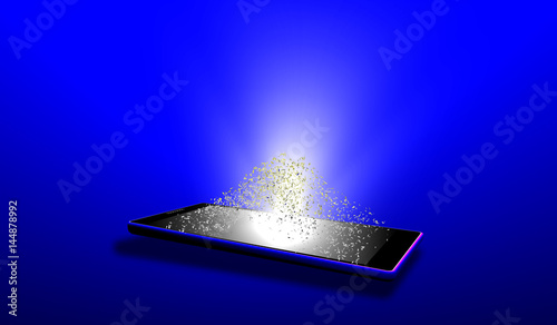 Isometric image of an electronic tablet with a luminous screen. Vector illustration