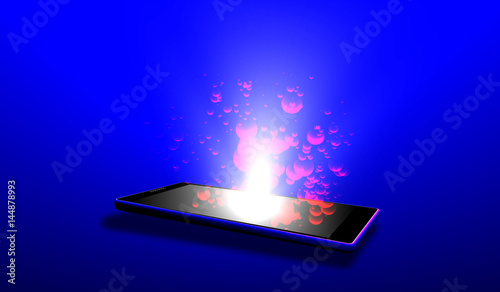 Isometric image of an electronic tablet with a luminous screen. Vector illustration