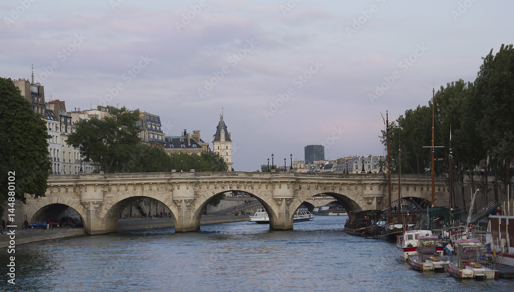 Landscape in Paris. Bridge over the Seine.