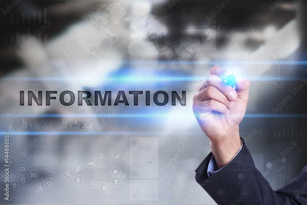 Businessman is drawing on virtual screen. information concept.