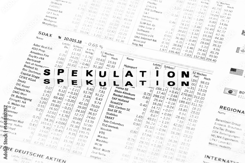 Spekulation Buchstaben auf Börsenzeitung Spekulation Buchstaben auf Börsenzeitung
