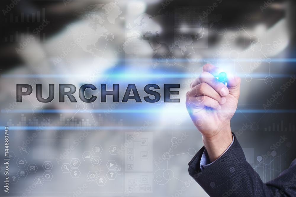 Businessman is drawing on virtual screen. purchase concept. Businessman is drawing on virtual screen. purchase concept.