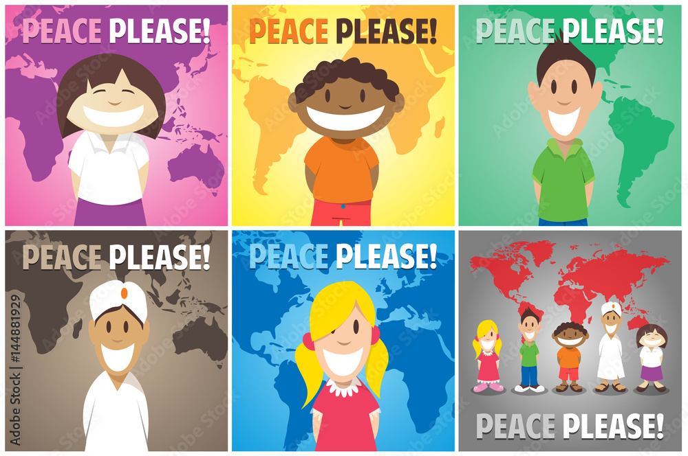 Happy children of the world asking for Peace Please Happy children of the world asking for Peace Please