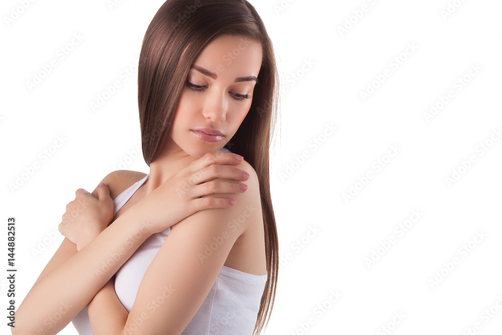 Close up portrait of beautiful young woman on neutral isolated background. Close up portrait of beautiful young woman on neutral isolated background.