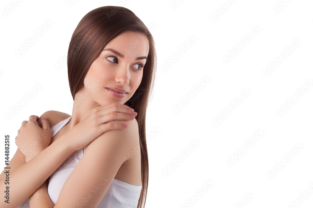 Close up portrait of beautiful young woman on neutral isolated background. Close up portrait of beautiful young woman on neutral isolated background.