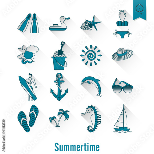 Summer and Beach Simple Flat Icons