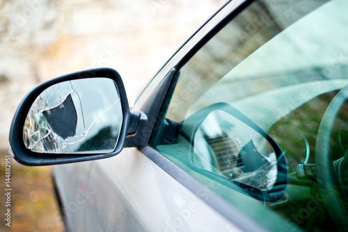 Detail Of Broken Back Mirror Of Car