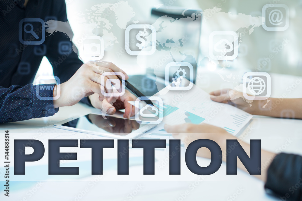 petition on virtual screen. Business, technology and internet concept. petition on virtual screen. Business, technology and internet concept.