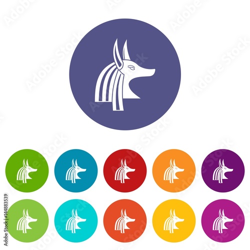 Ancient egyptian god Anubis icons set flat vector