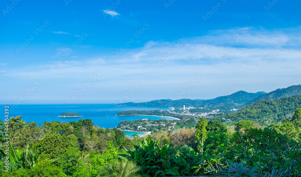 Andaman Landscape of Phuket. Patong Beach, Karon Beach, Kata Beach, Taken from Karon Viewpoint. Located in Phuket, Thailand.