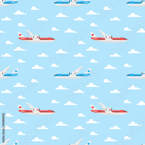 Vector flat style seamless pattern with plane