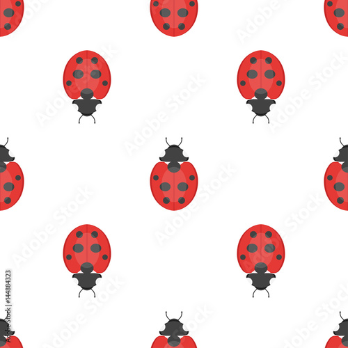 Vector flat style seamless pattern with ladybug