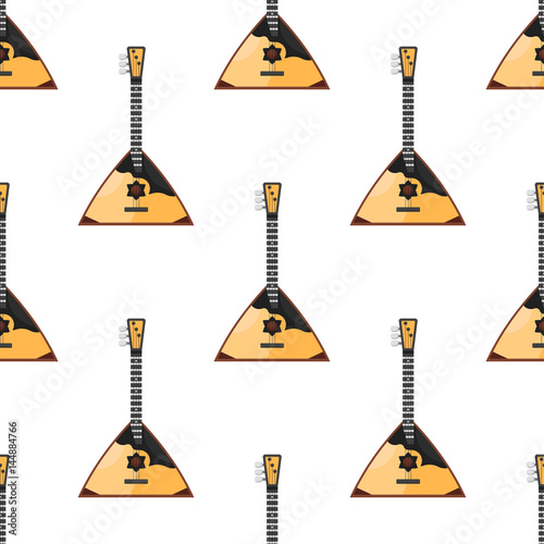 Vector flat style seamless pattern with Russian traditional musical instrument balalaika