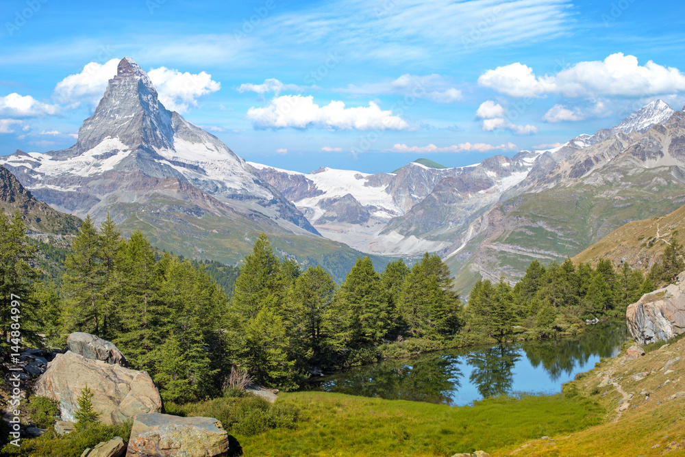 Beautiful landscape with the Matterhorn in the Swiss Alps, near Zermatt, Switzerland, Europe